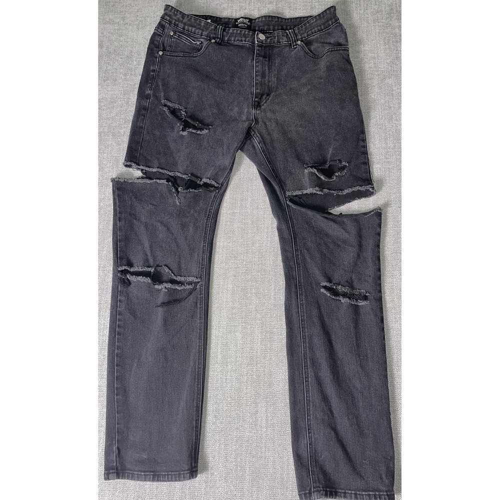 WESC Ripped Jeans Bob Deconstructed  34W x 32L Torn Black Wash Holes